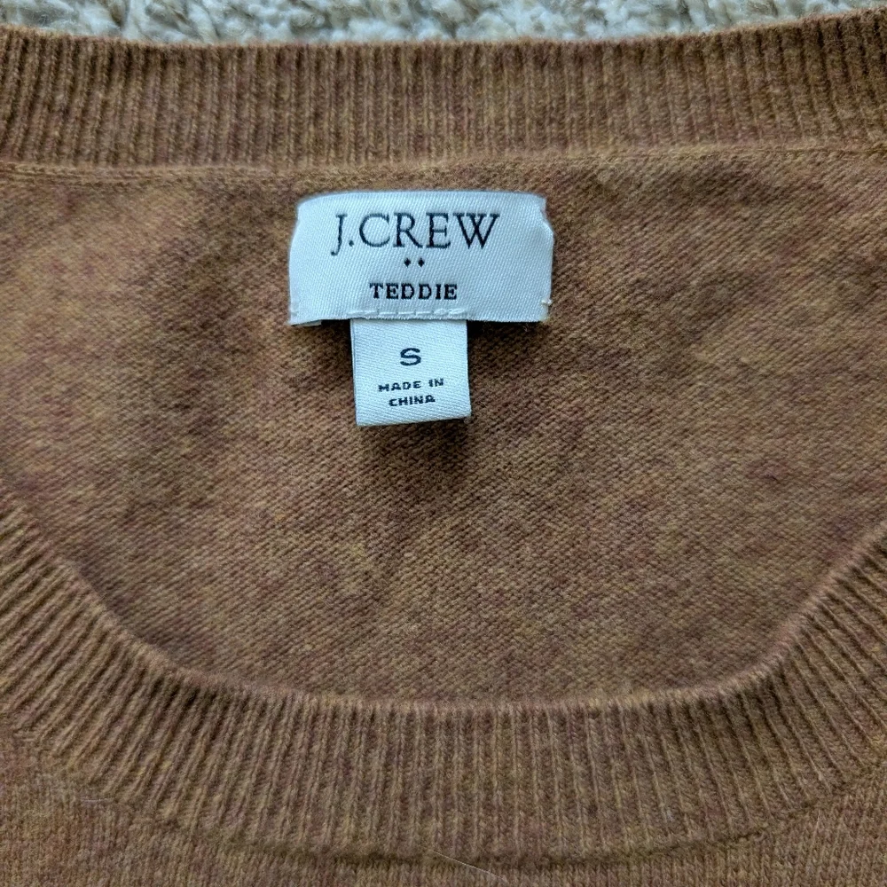 J Crew Women's Teddie Carmel Tan Pullover Sweater Size S Wool Cotton Blend Basic